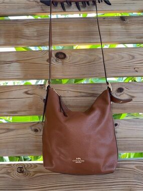 Coach Cognac Pebbled Leather Shoulder Hobo Bag